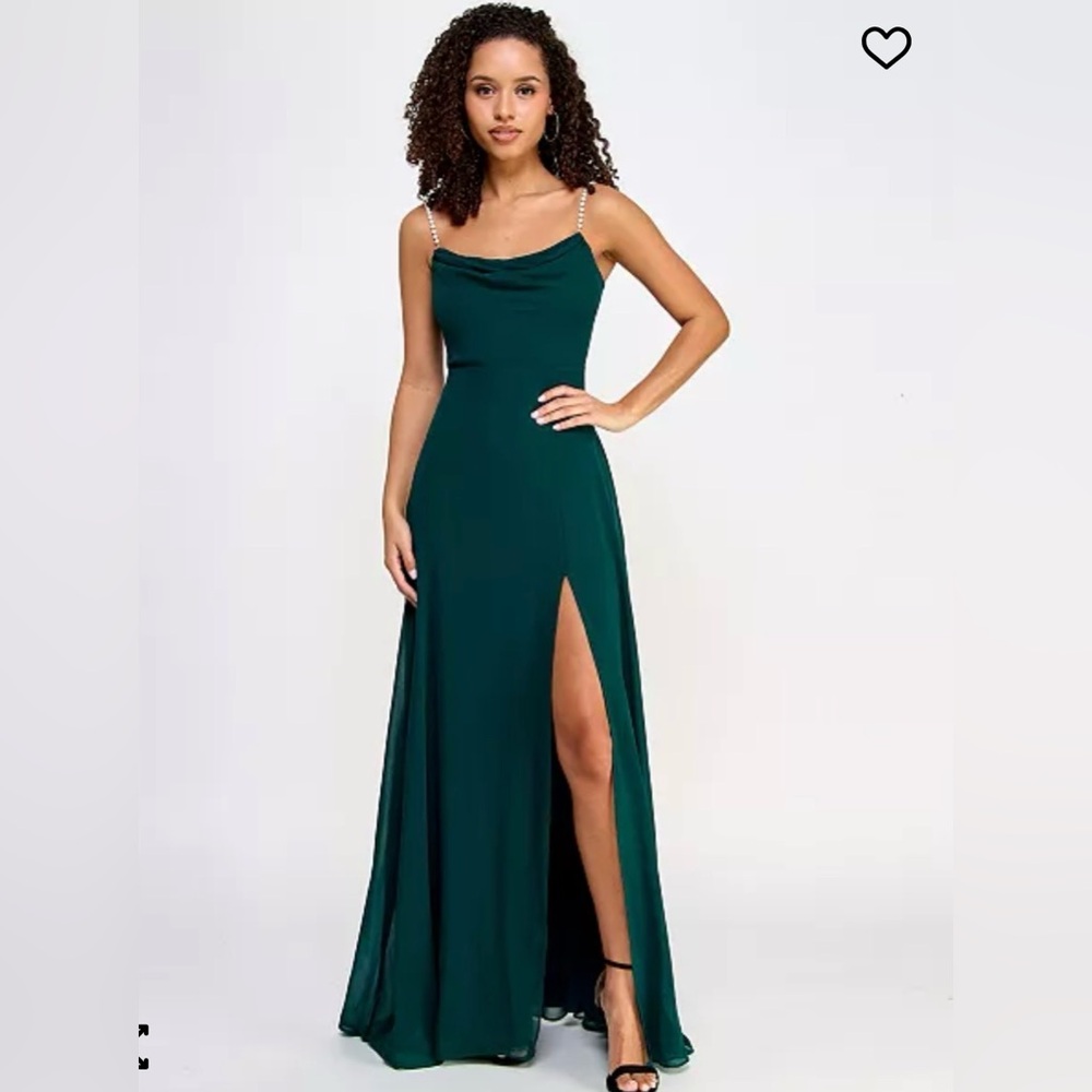 NWT City Studio Deep Forest with Faux Pearl Straps Maxi Dress Size 9/10